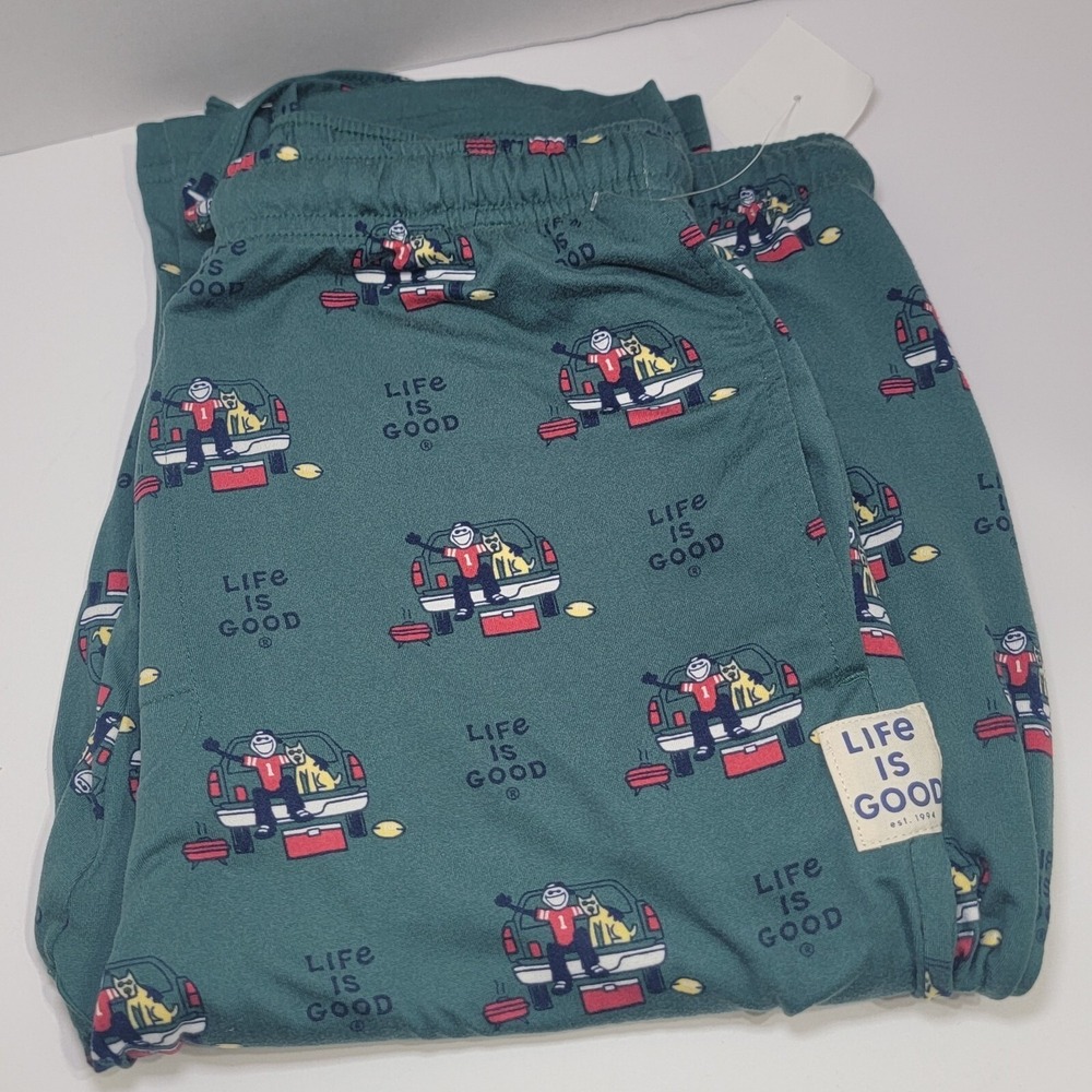 Life‎ Is Good Men's Size MED Green Jake & Dog Travel Sleepwear Loungewear Pants